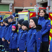 Mini-Retter Lauenburg, Übergabe LF XXS, Minilöschfahrzeug, Rollcontainer, Munk, Blaulicht, Martinhorn, Kinder, Kinderfeuerwehr, antreten